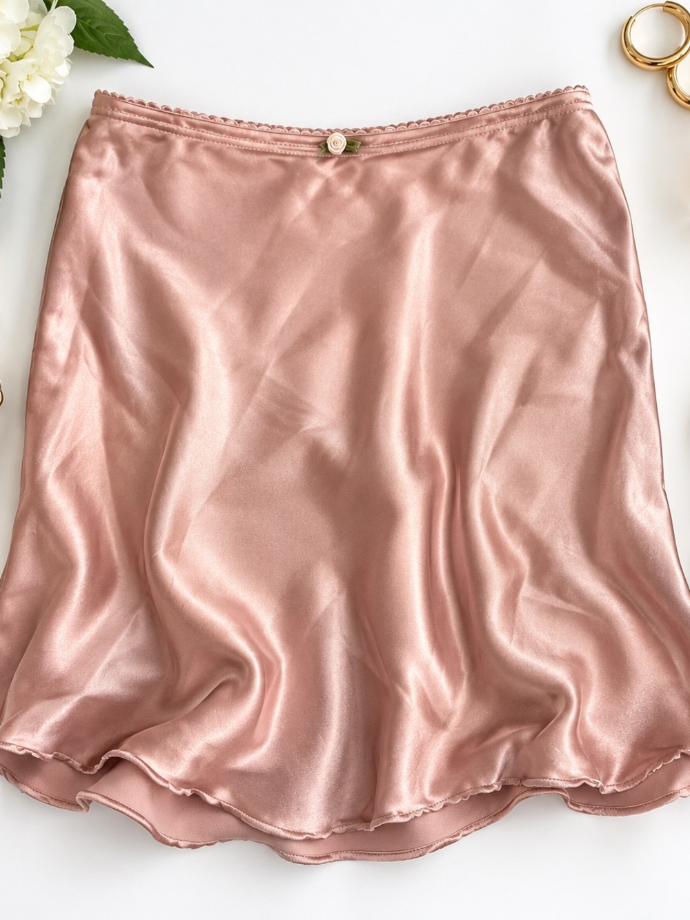 Altar’d State Pink Satin Mini Skirt Size L Scallop Hem Coquette Y2K